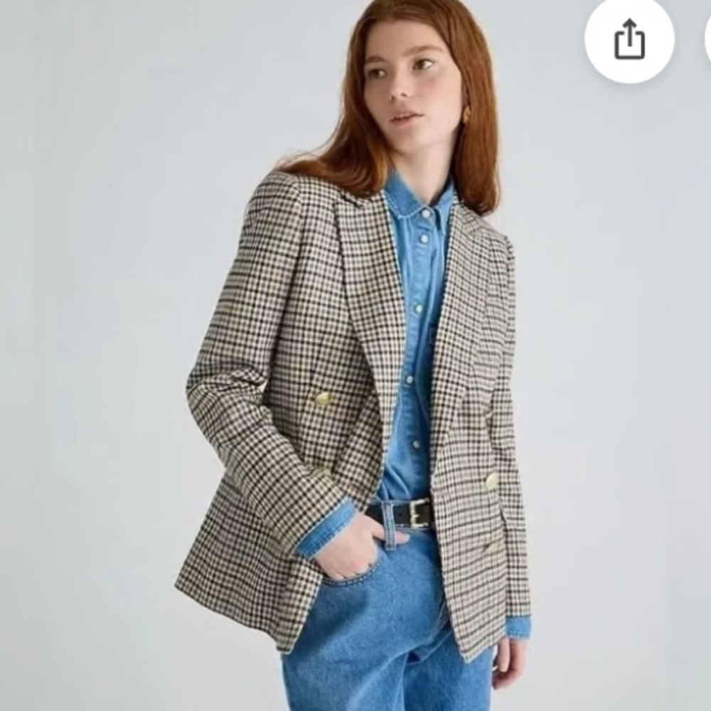J.Crew Brynn Plaid Nellie Gori Italian Wool Blend Brown Blazer Size 00